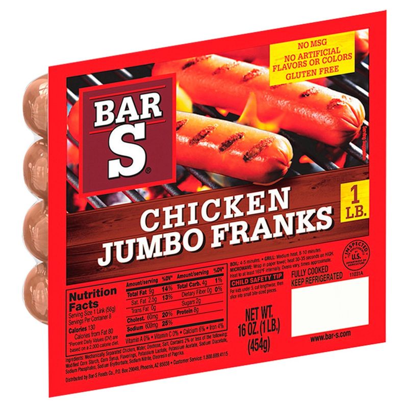 Bar-S Chicken Jumbo Franks, 8 count, 16 oz