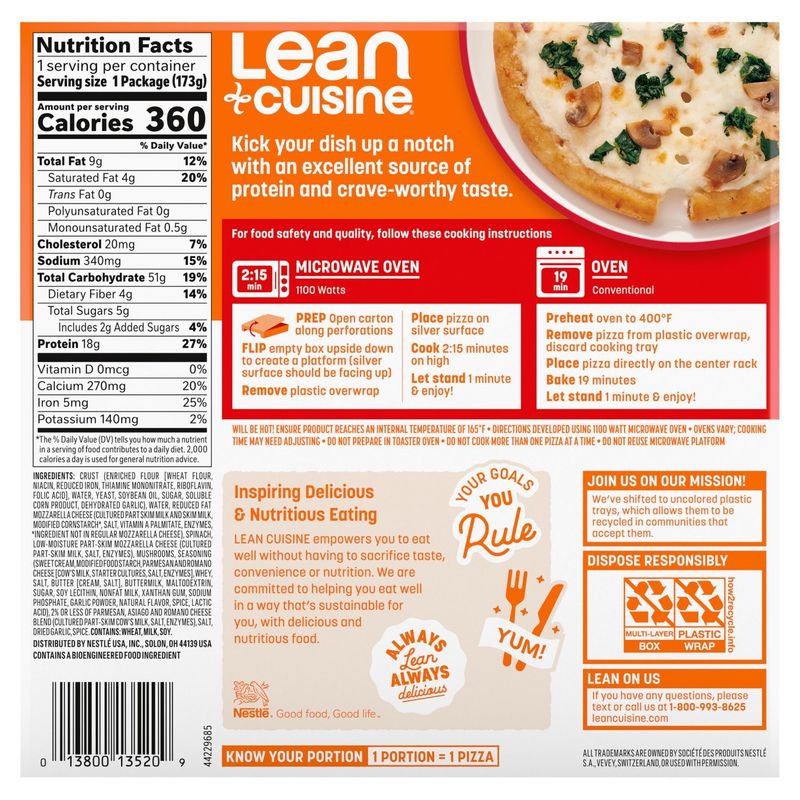 Lean Cuisine Protein Kick Spinach &amp; Mushroom Pizza, 6 1/8 oz