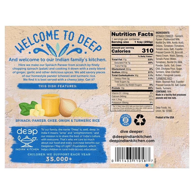 Deep Indian Kitchen Spinach Paneer, 9 oz