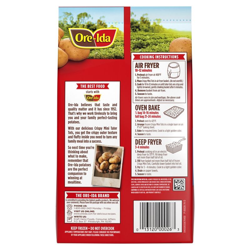 Ore-Ida Crispy Mini Tater Tots Seasoned Shredded Potatoes, 28 oz