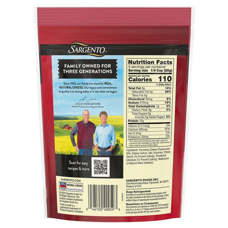 Sargento Fine Cut Parmesan Natural Cheese, 5 oz