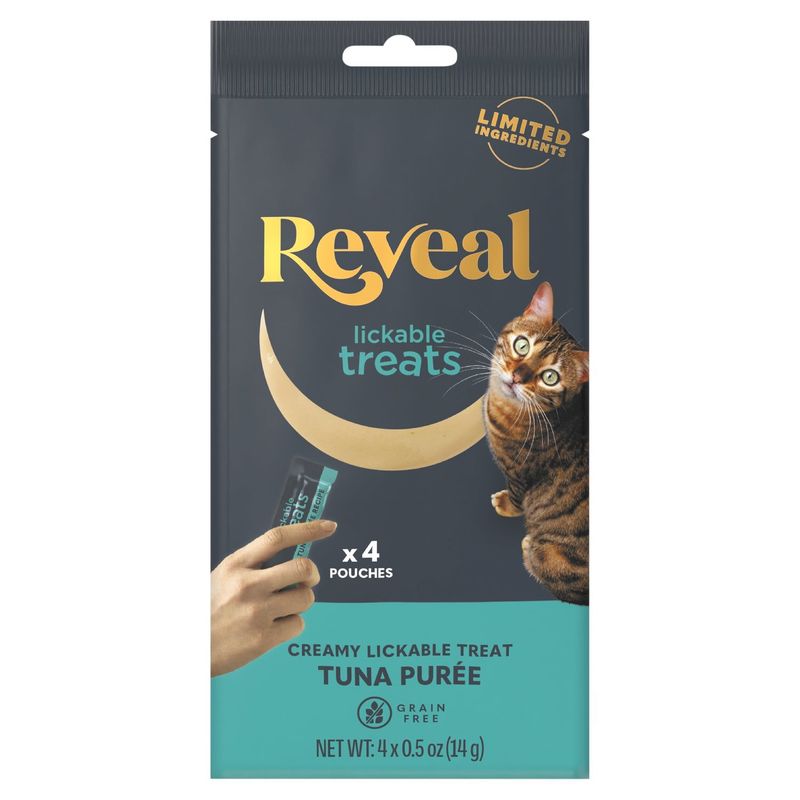 Reveal Tuna Purée Creamy Lickable Treat Cat Food, 4 count, 0.5 oz