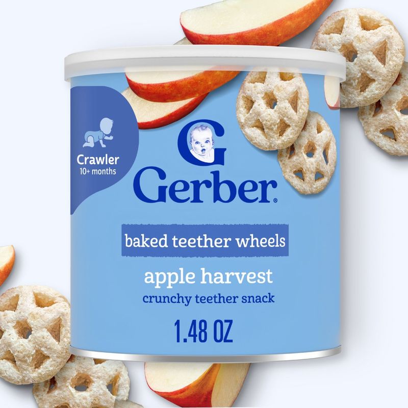 Gerber Baked Apple Harvest Crunchy Teether Wheels Snack Baby Food, Crawler 10+ months, 1.48 oz