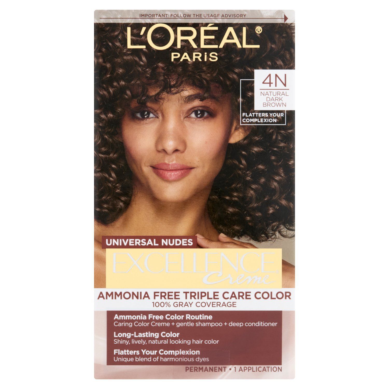 L'Oreal Paris Excellence Creme 4N Natural Dark Brown Permanent Hair Color, 1 application