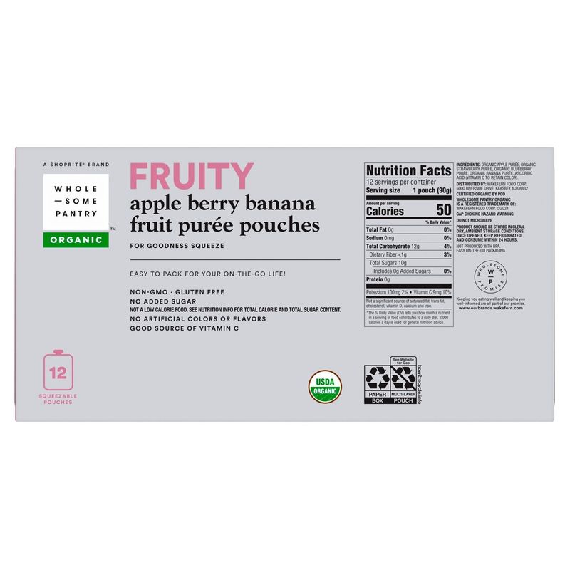 Wholesome Pantry Organic Fruity Apple Berry Banana Fruit Purée Pouches, 3.2 oz, 12 count