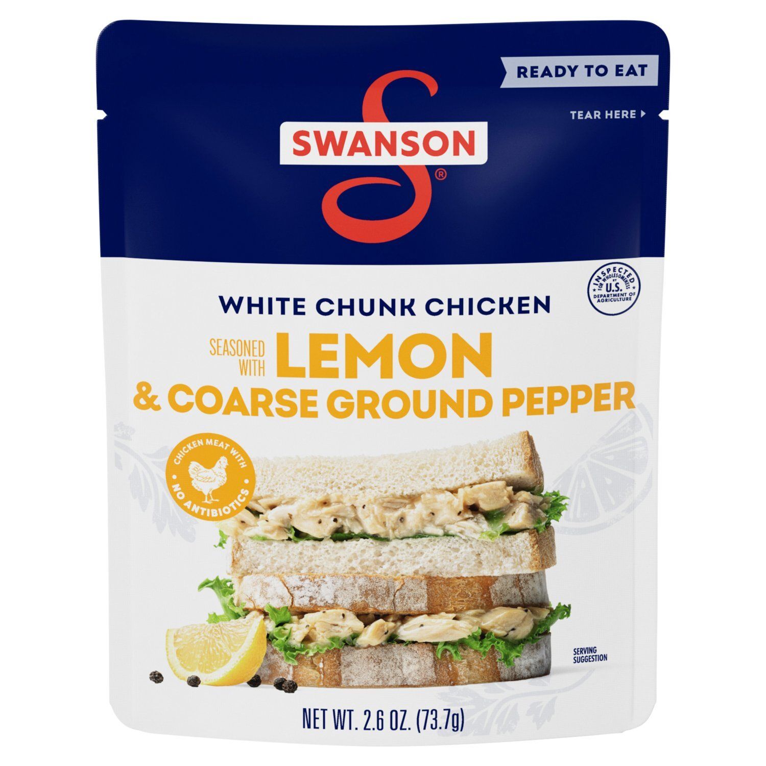 Swanson White Chunk Chicken Seasoned with Lemon &amp; Coarse Ground Pepper, 2.6 oz