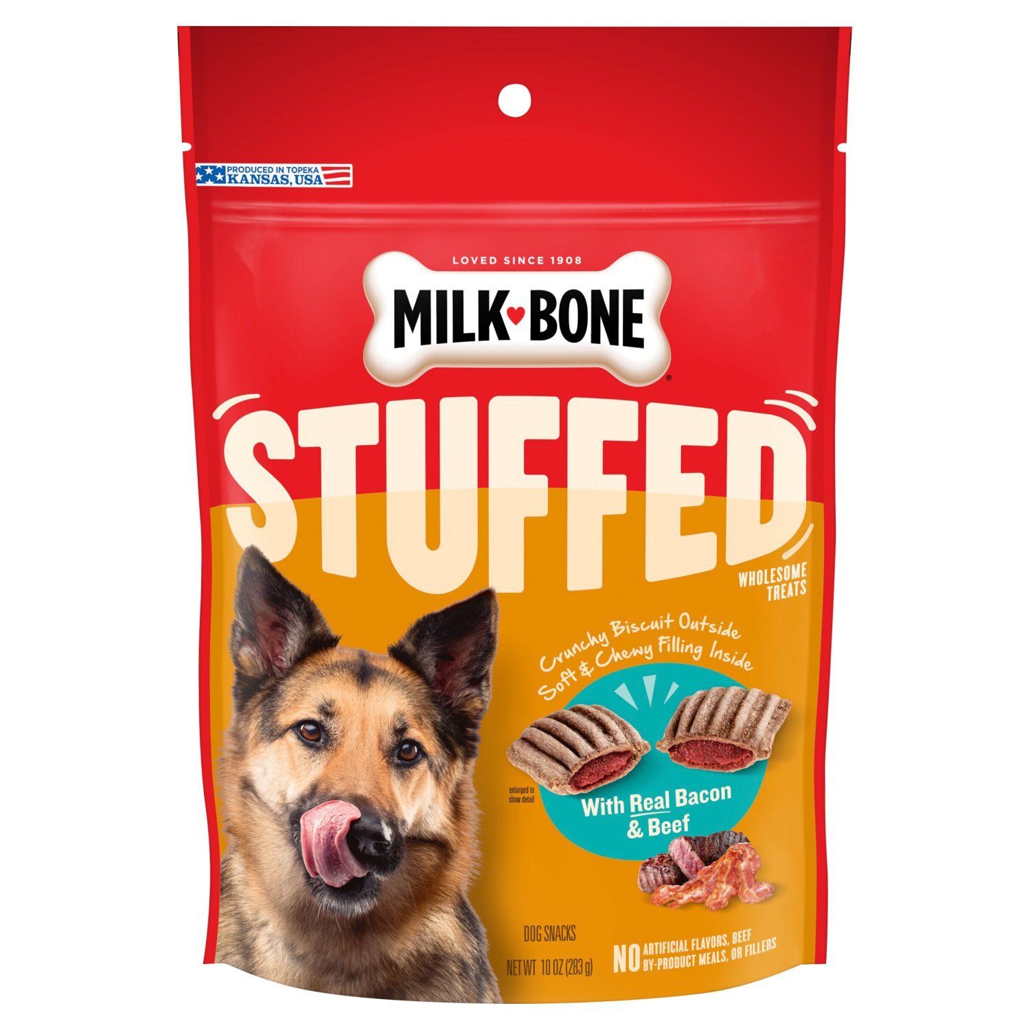 Milk-Bone with Real Bacon &amp; Beef Stuffed Dog Snacks, 10 oz