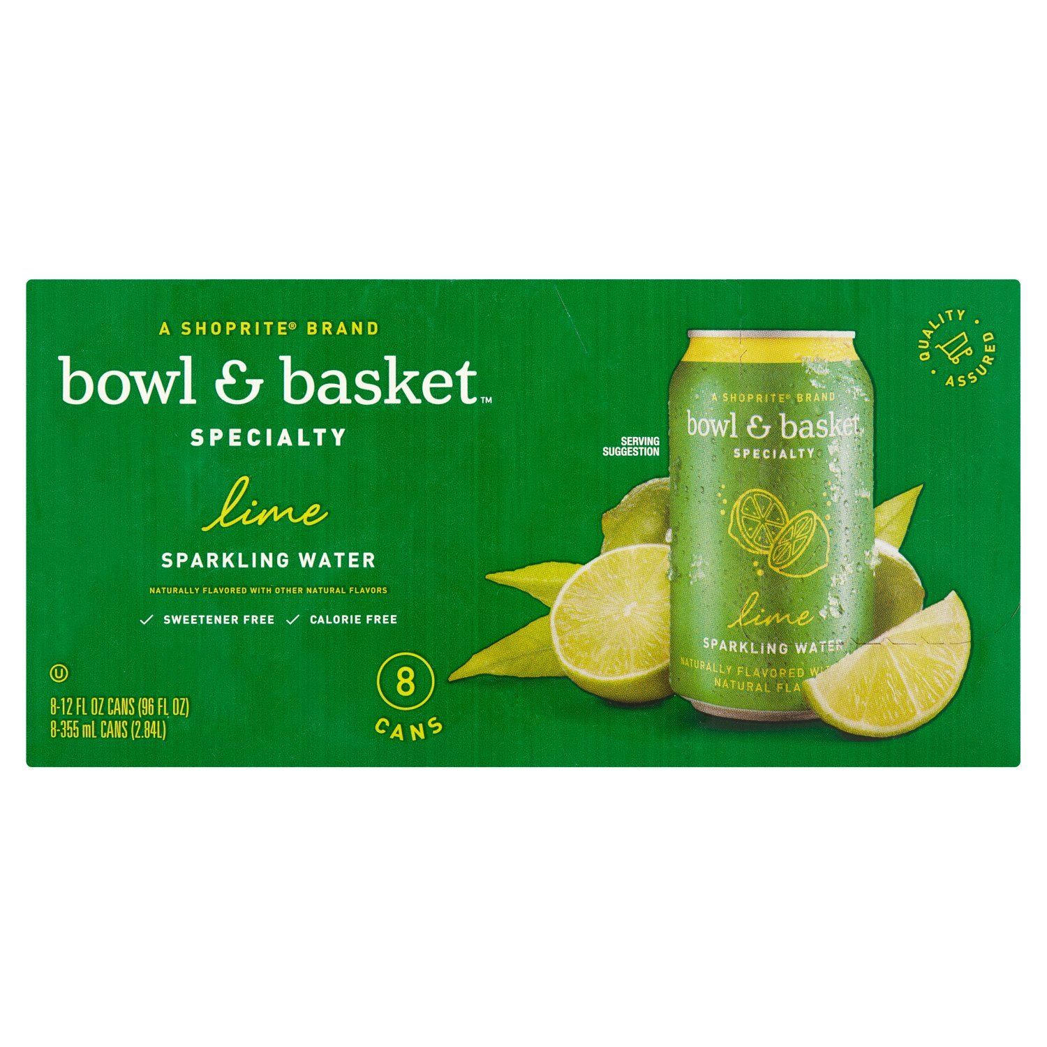 Bowl &amp; Basket Specialty Lime Sparkling Water, 12 fl oz, 8 count