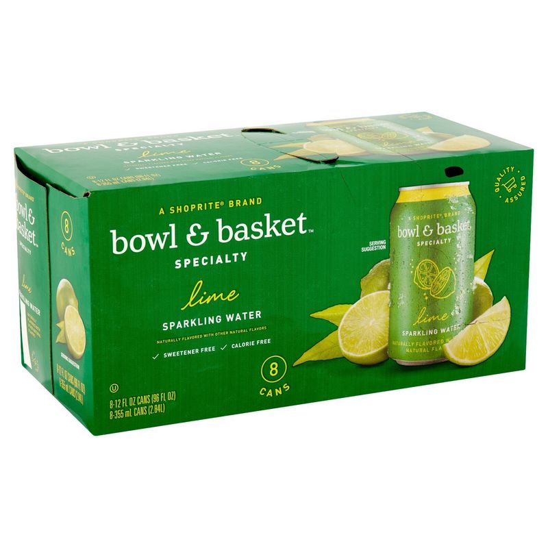 Bowl &amp; Basket Specialty Lime Sparkling Water, 12 fl oz, 8 count