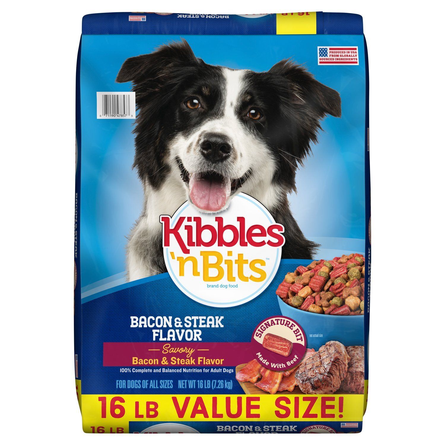 Kibbles 'n Bits Savory Bacon &amp; Steak Flavor Dog Food Value Size, 16 lb