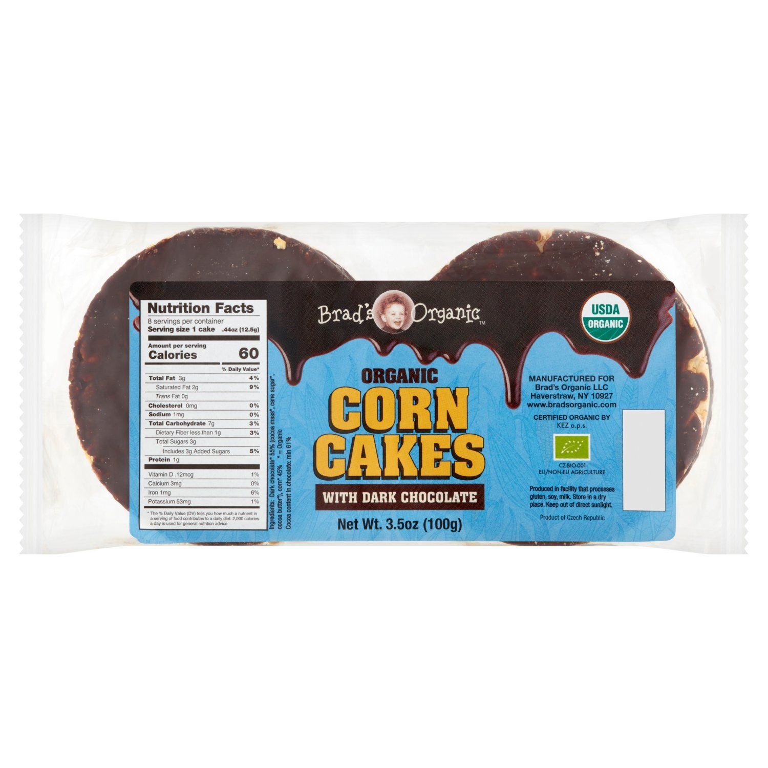 Brad's Organic Corn Cakes with Dark Chocolate, 3.5 oz
