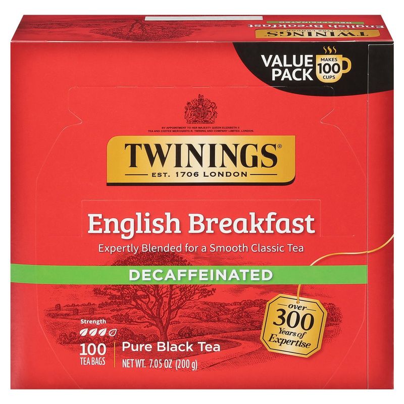 Twinings English Breakfast Decaffeinated Pure Black Tea Bags, 100 count, 7.05 oz