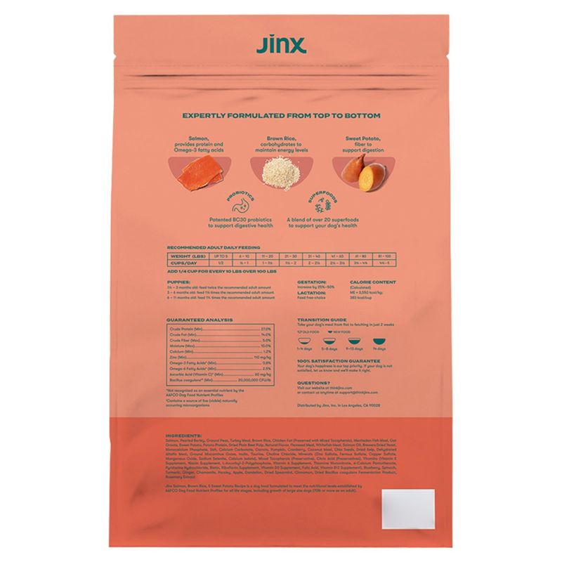 Jinx Salmon Brown Rice Sweet Potato Recipe Premium Dog Kibble for All Breeds and Sizes, 4 lbs