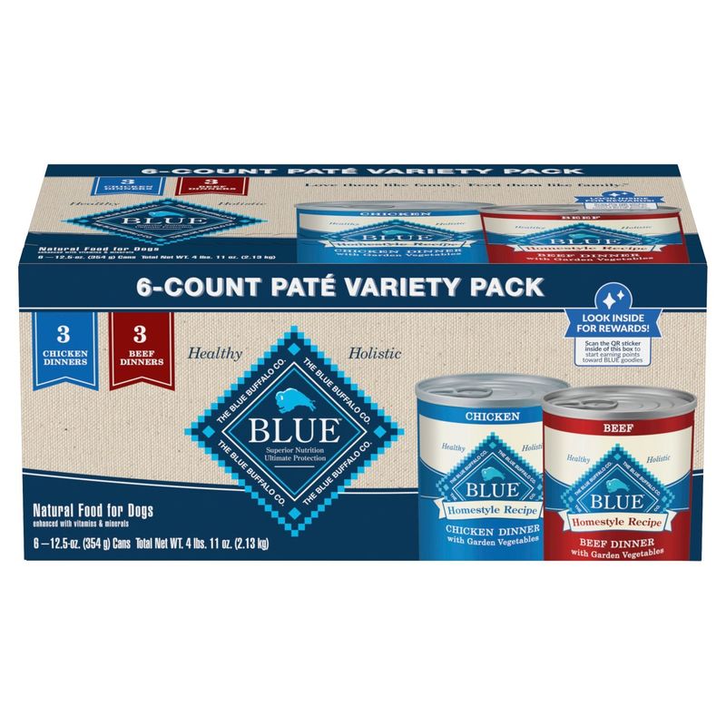 Blue Buffalo Homestyle Recipe Natural Food for Dogs Variety Pack, 12.5 oz, 6 count