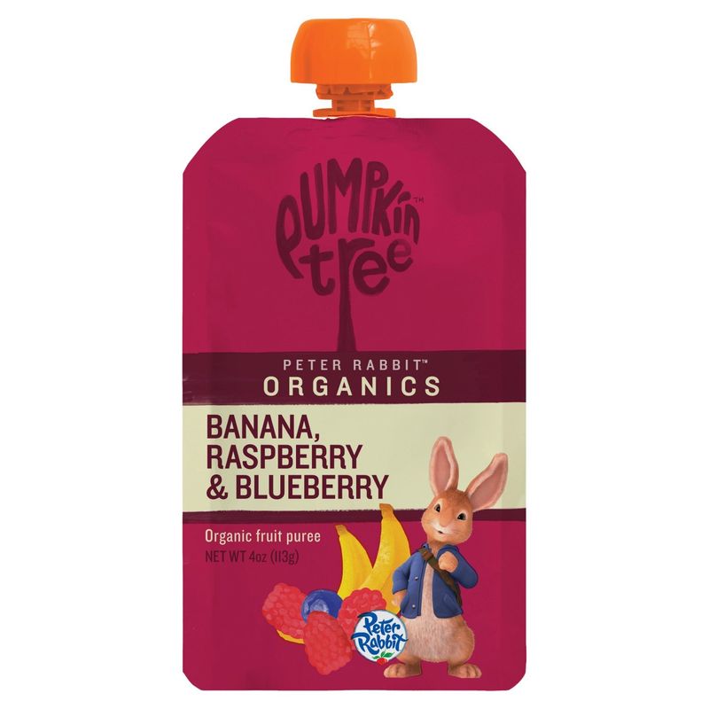 Pumpkin Tree Peter Rabbit Organics Banana, Raspberry &amp; Blueberry Organic Fruit Puree, 4 oz