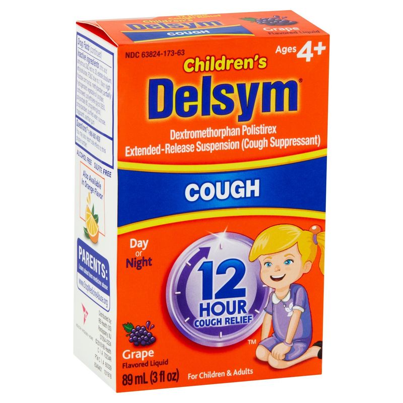 Delsym Children's Cough Day or Night Grape Flavored Liquid, Ages 4+, 3 fl oz