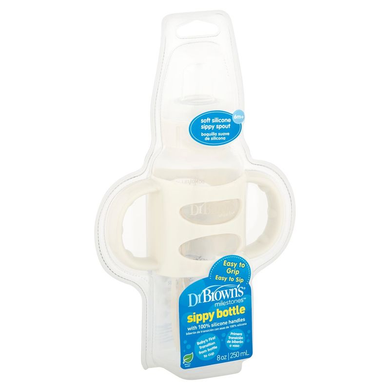 Dr Brown's Milestones 8 oz Sippy Bottle with 100% Silicone Handles, 6m+