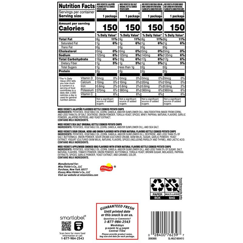 Miss Vickie's Kettle Cooked Potato Chips Variety Pack, 1 Oz, 15 Count