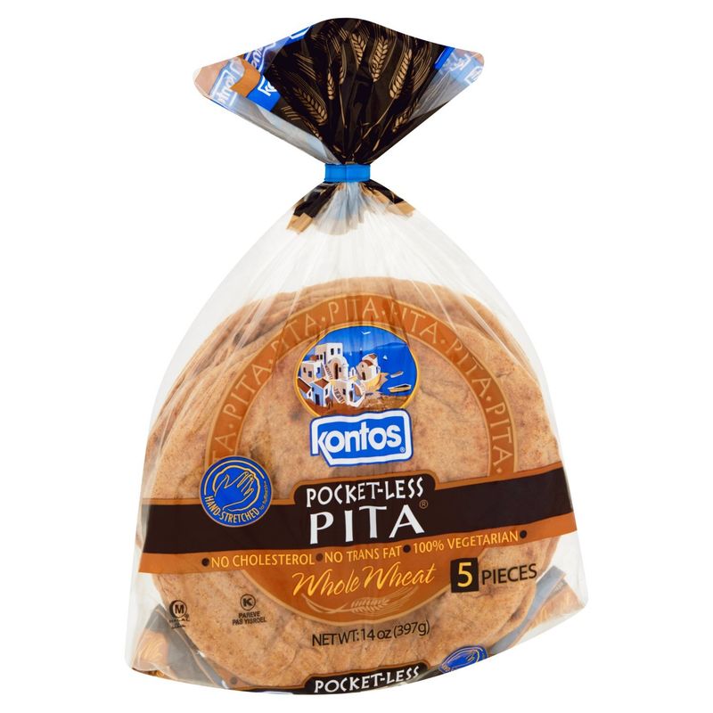Kontos Whole Wheat Pocket-Less Pita, 5 count, 14 oz
