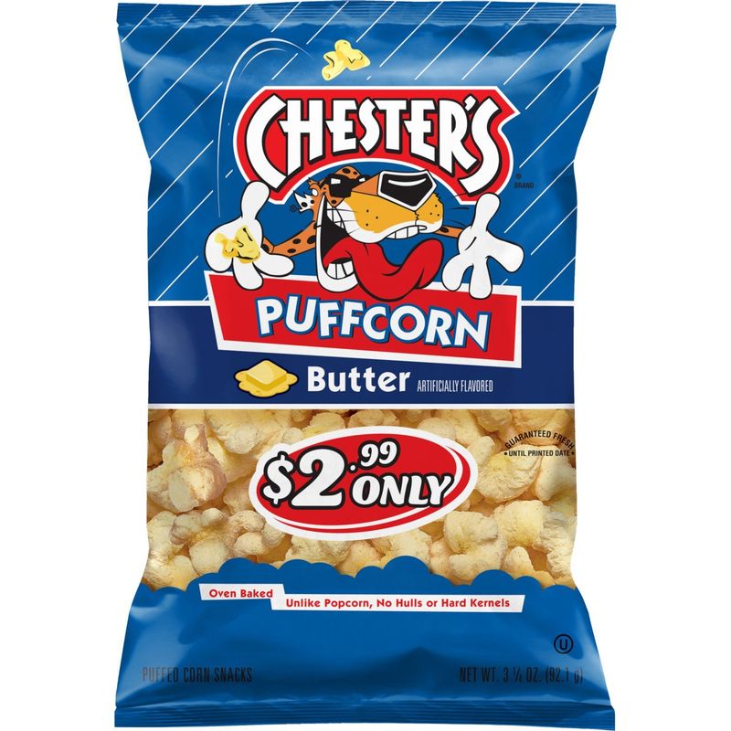 Chester's Puffcorn Puffed Corn Snacks Butter Artificially Flavored 3 1/4 Oz