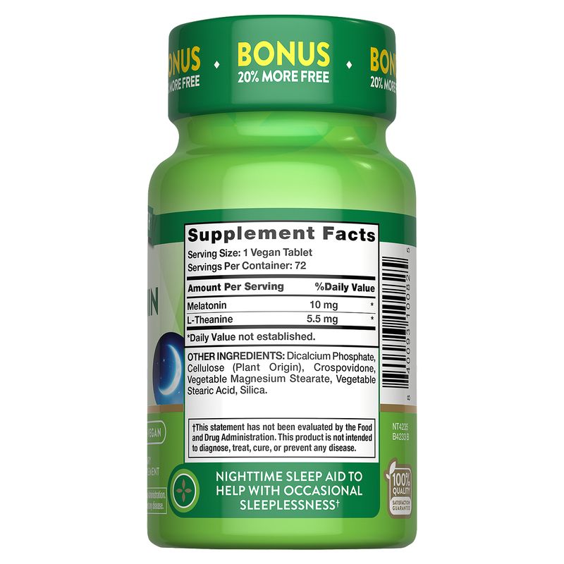 Nature's Truth Melatonin Plus L-Theanine Dietary Supplement, 72 count
