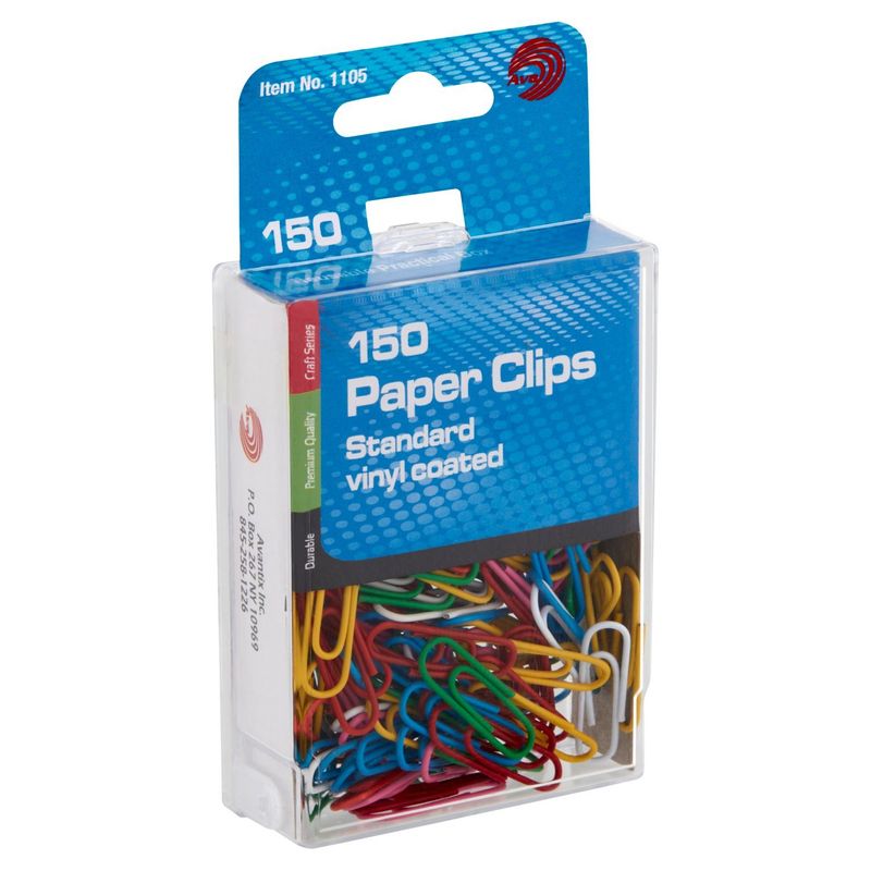Ava Standard Vinyl Coated Paper Clips, 150 count