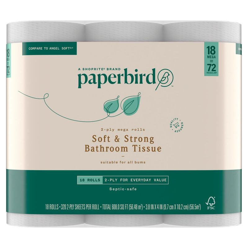 Paperbird Soft &amp; Strong Bathroom Tissue, 320 2-ply sheets per roll, 18 count