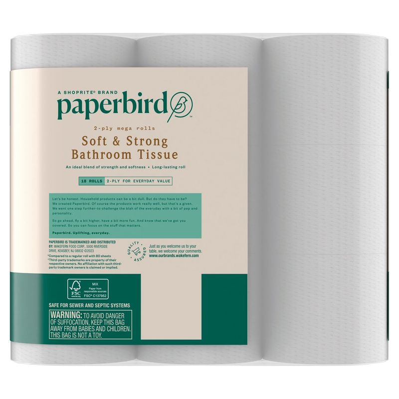 Paperbird Soft &amp; Strong Bathroom Tissue, 320 2-ply sheets per roll, 18 count