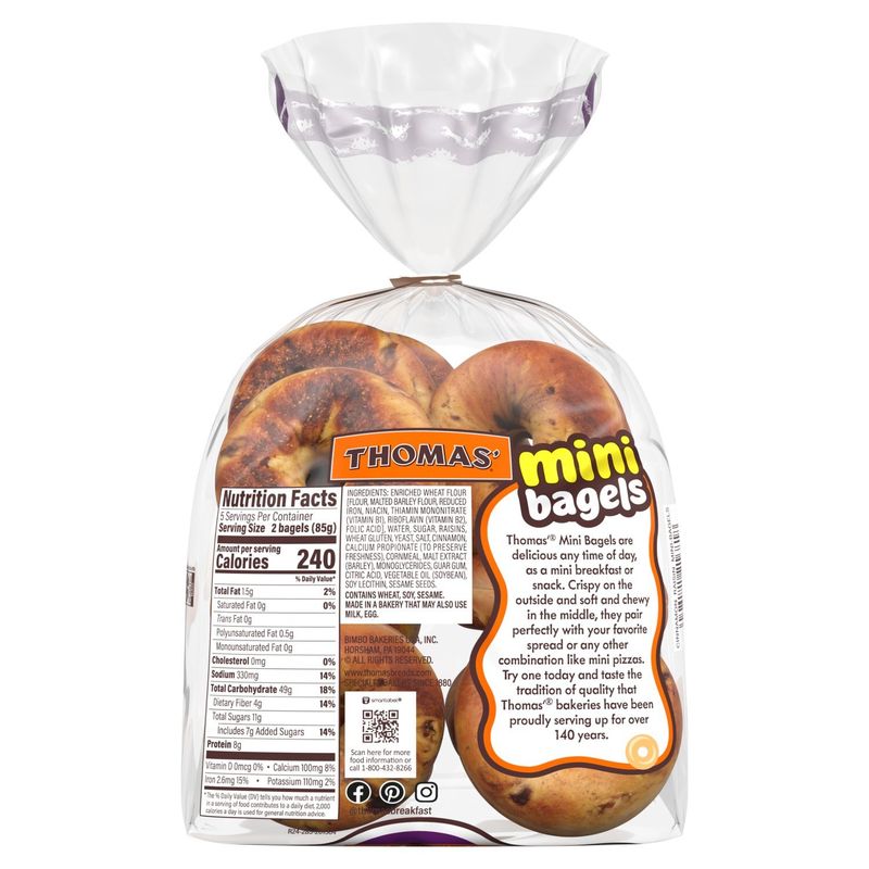 Thomas' Cinnamon Raisin Mini Bagels, 10 count, 15 oz