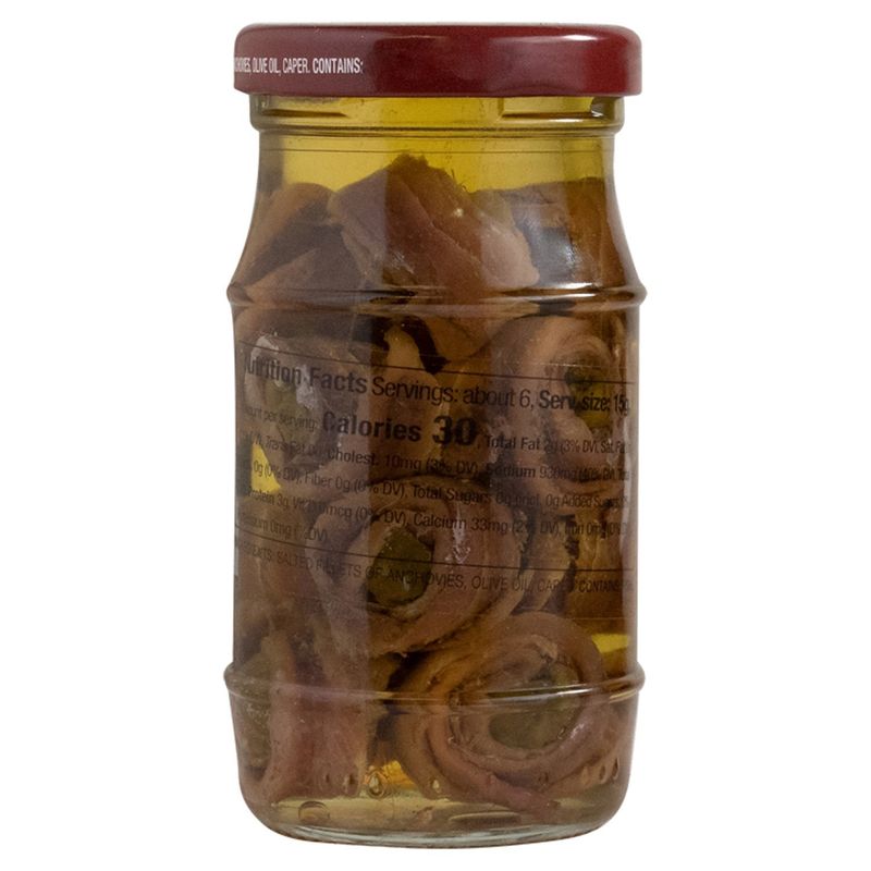 Bellino Rolled Fillet of Anchovies with Capers in Olive Oil and Salt, 4.25 oz
