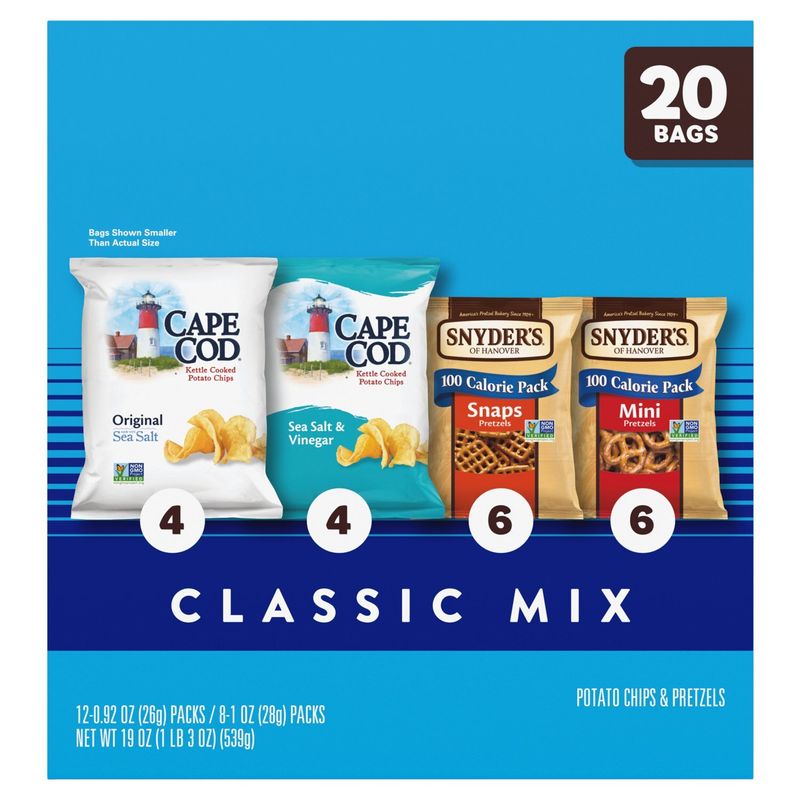 Snyder's of Hanover and Cape Cod Potato Chips &amp; Pretzel Classic Mix Variety Pack, 20 count, 19 oz