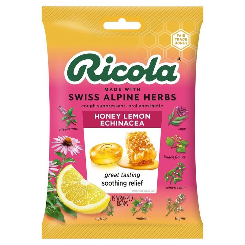Ricola Honey Lemon Echinacea Cough Drops, 19 count