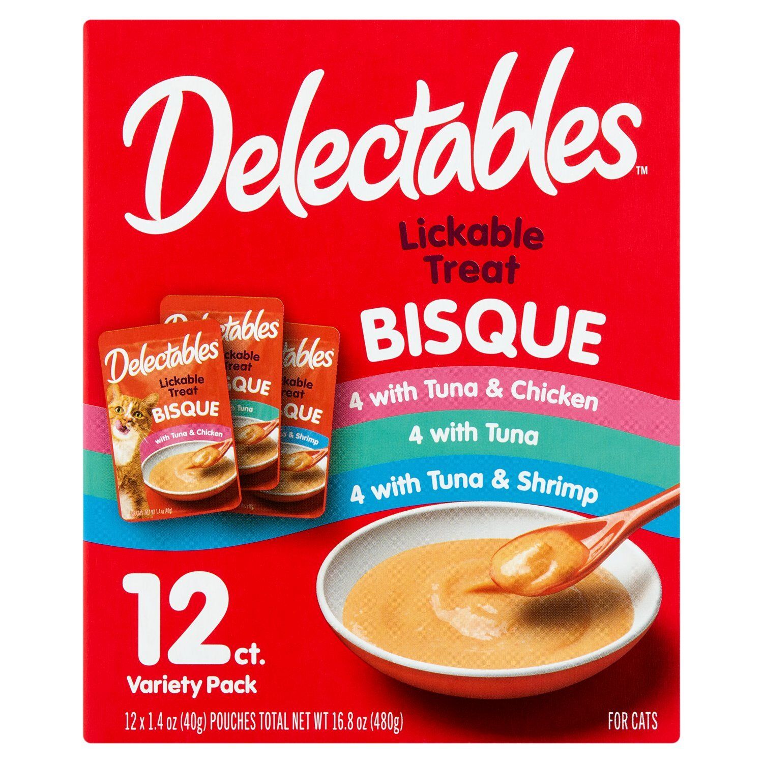 Delectables Lickable Treat Bisque for Cats Variety Pack, 1.4 oz, 12 count