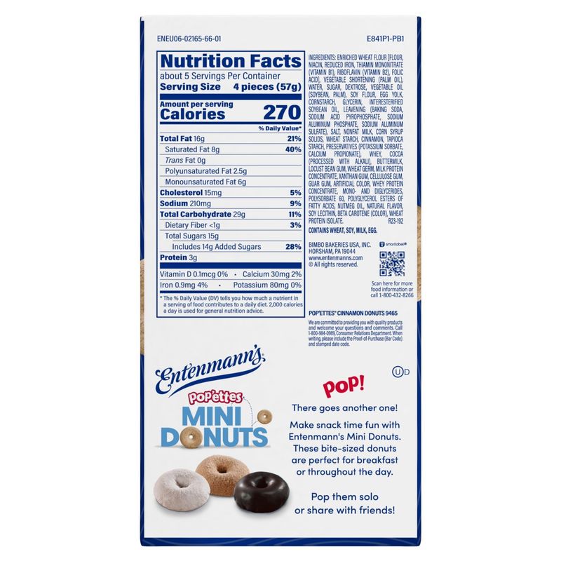 Entenmann's Pop'ettes Cinnamon Mini Donuts, 11 oz