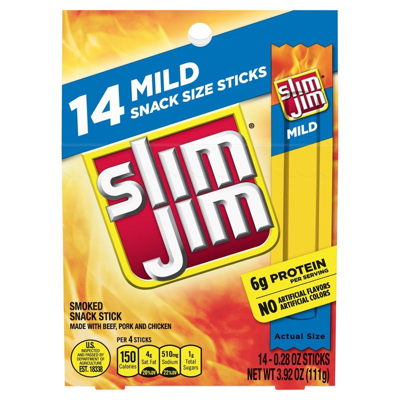 Slim Jim Mild Smoked Snack Stick, 0.28 oz, 14 count