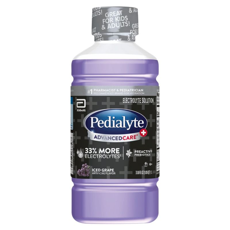 Pedialyte Advanced Care+ Iced Grape Electrolyte Solution, 33.8 fl oz
