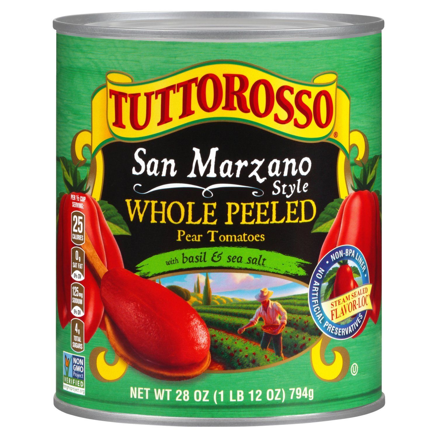 Tuttorosso San Marzano Style Whole Peeled Pear Tomatoes with Basil &amp; Sea Salt, 28 oz