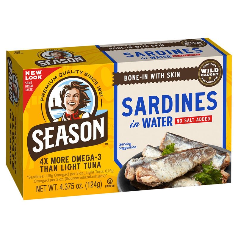 Season No Salt Added Sardines in Water, 4.375 oz