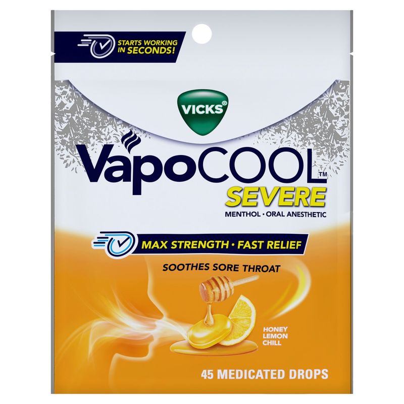 Vicks VapoCOOL SEVERE Max Strength* Menthol Cough Drop Alternative/Sore Throat Lozenge for Sore Thr