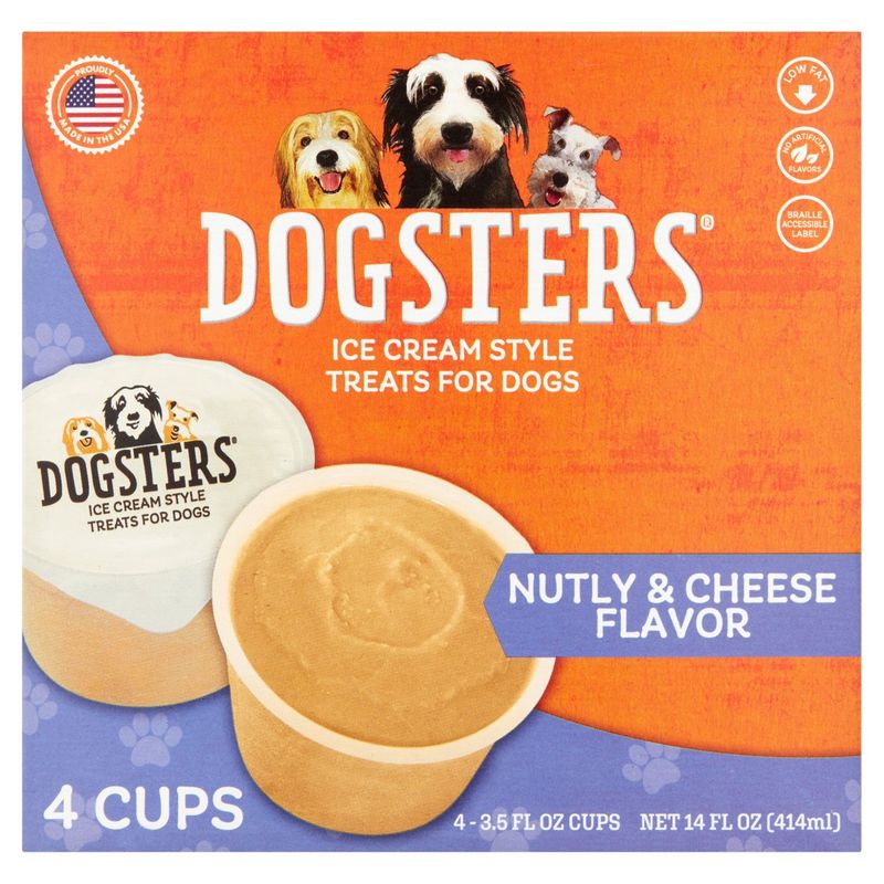 Dogsters Nutly &amp; Cheese Flavor Ice Cream Style Treats for Dogs, 3.5 fl oz, 4 count