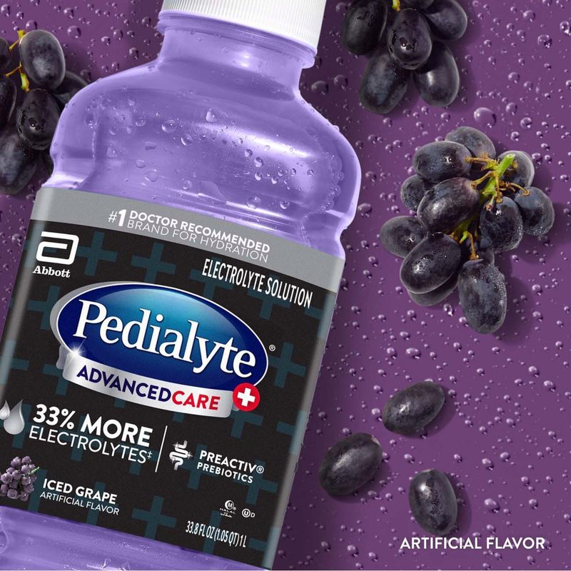Pedialyte Advanced Care+ Iced Grape Electrolyte Solution, 33.8 fl oz