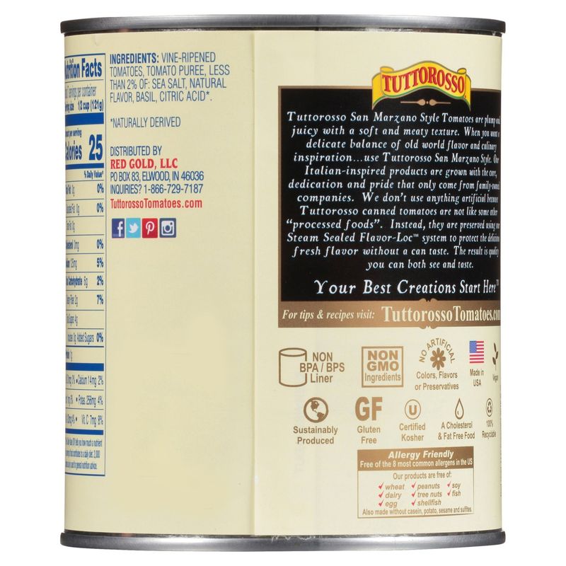 Tuttorosso San Marzano Style Whole Peeled Pear Tomatoes with Basil &amp; Sea Salt, 28 oz
