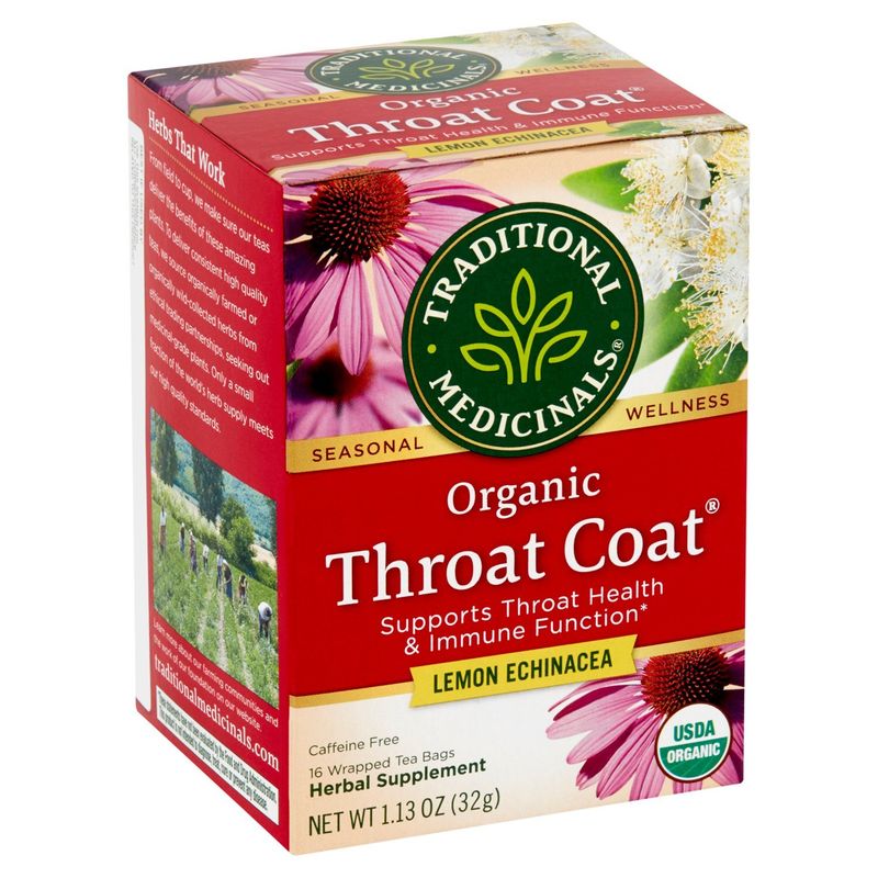 Traditional Medicinals Throat Coat Organic Lemon Echinacea Herbal Supplement, 16 count, 1.13 oz
