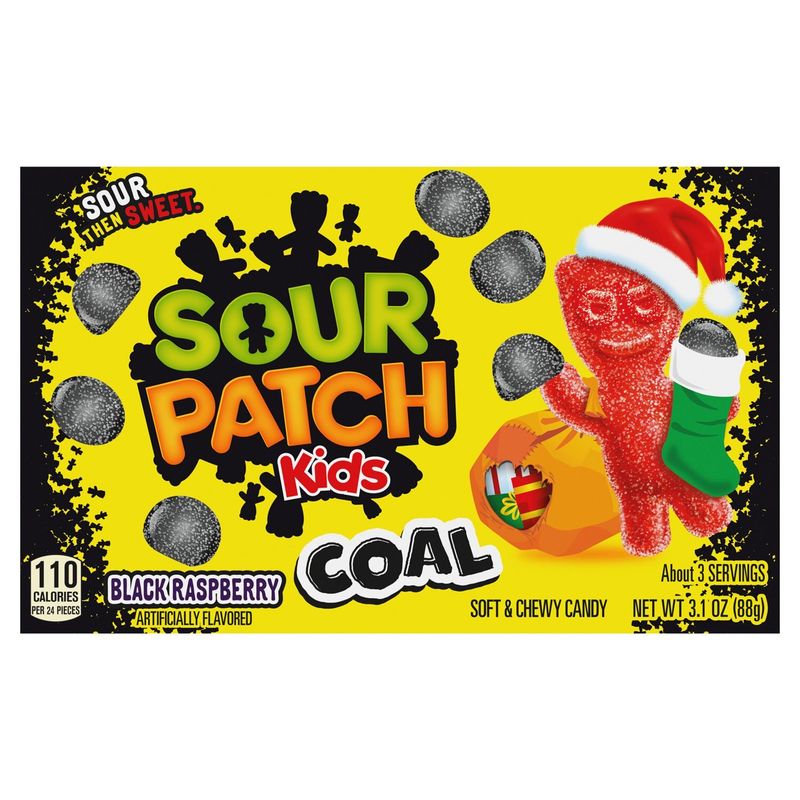 Sour Patch Kids Coal Black Raspberry Soft &amp; Chewy Candy, 3.1 oz