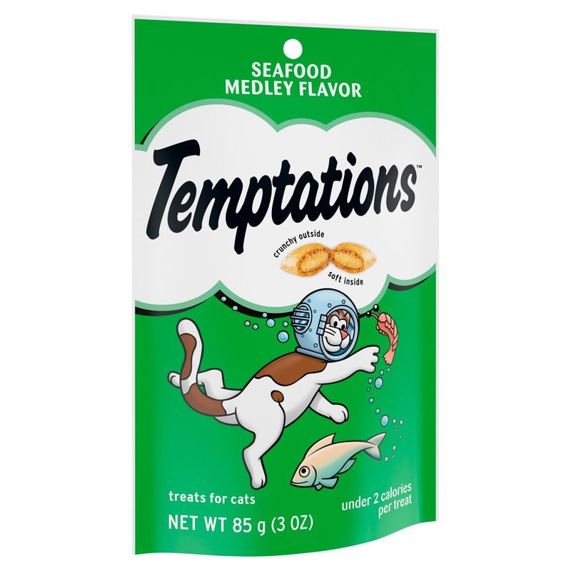 TEMPTATIONS Classic Crunchy and Soft Cat Treats Seafood Medley Flavor, 3 oz. Pouch
