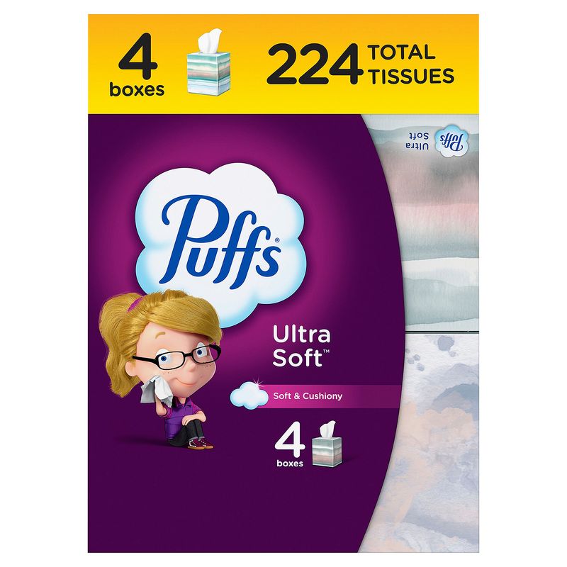 Puffs Ultra Soft Facial Tissues, 56 count, 4 pack