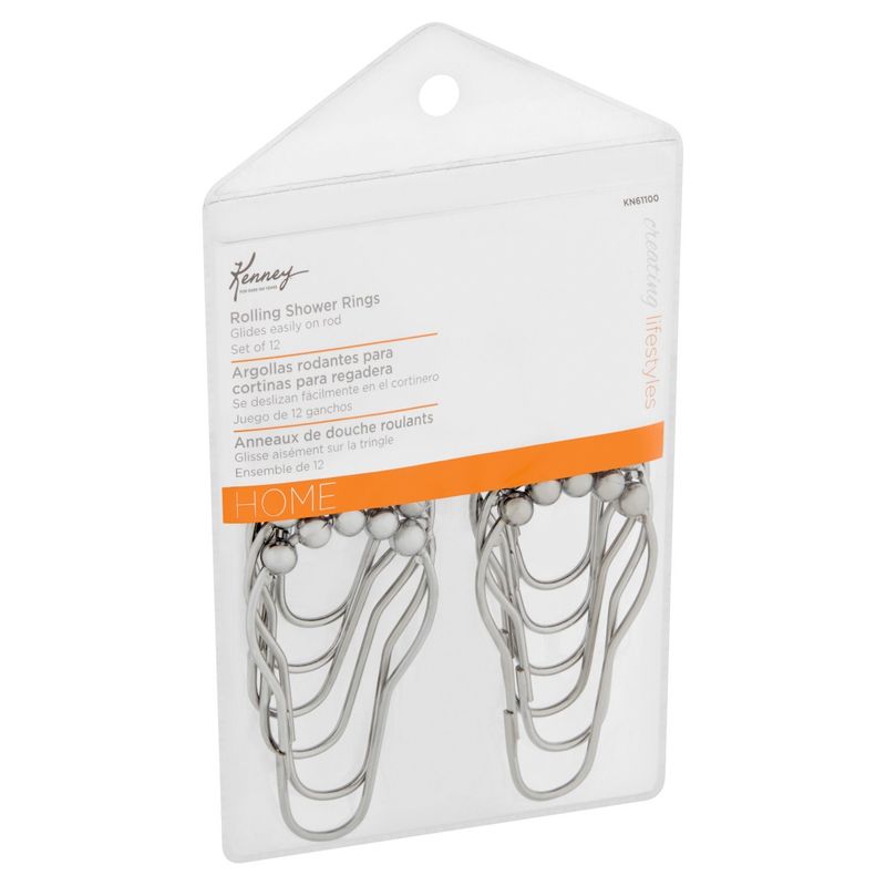 Kenney Home Chrome Rolling Shower Rings, 12 count