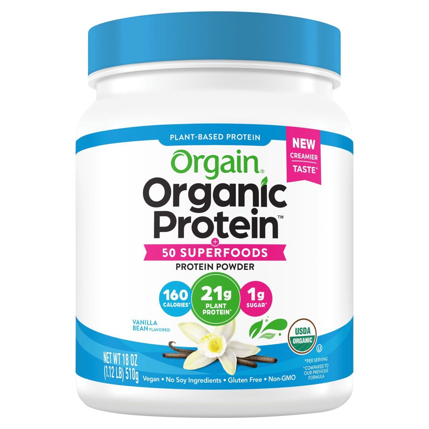 Orgain Organic Protein 50 Superfoods Vanilla Bean Flavored Protein Powder, 18 oz
