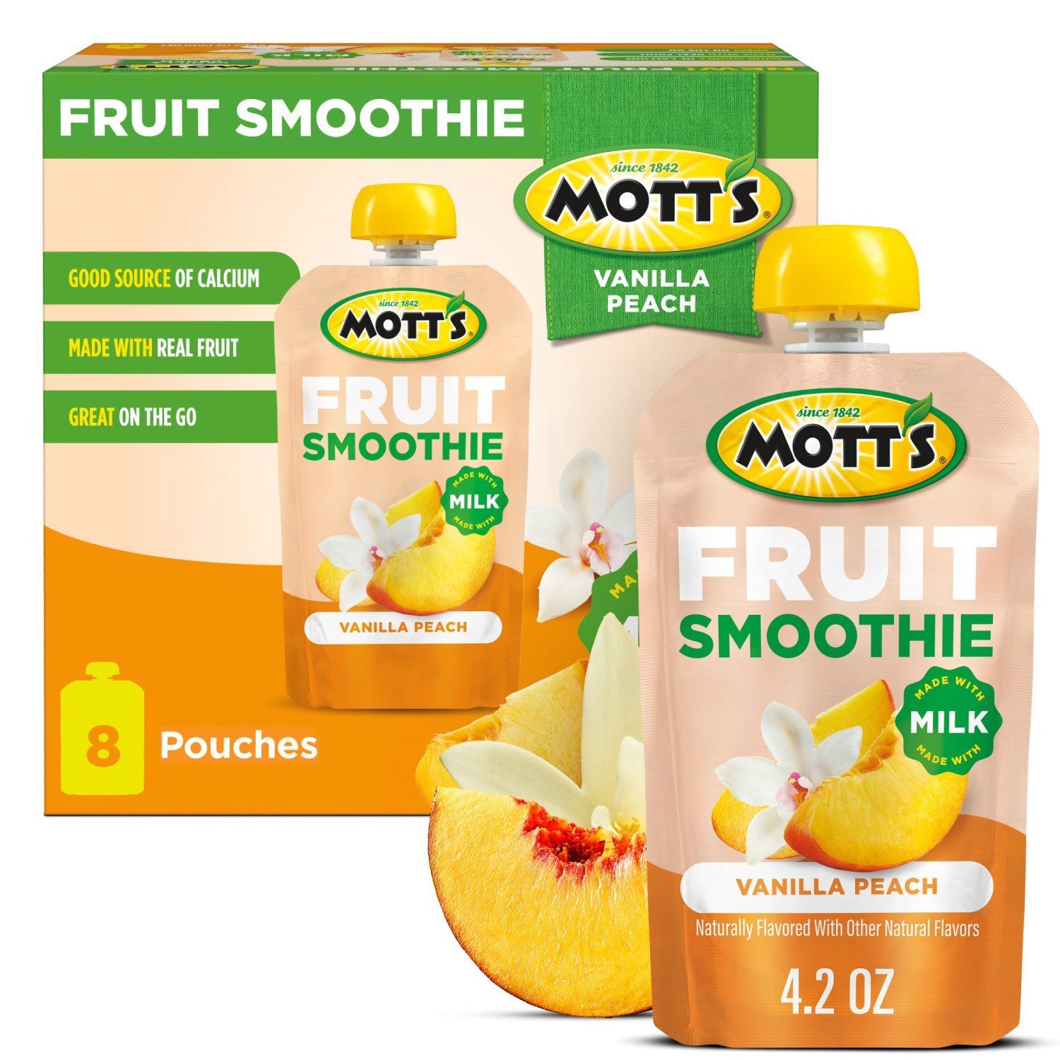 Mott's Vanilla Peach Fruit Smoothie, 4.2 oz, 8 count