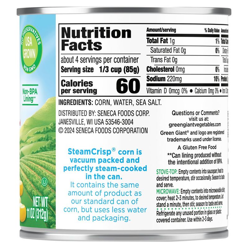 Green Giant SteamCrisp Whole Kernel Extra Sweet Corn Niblets, 11 oz